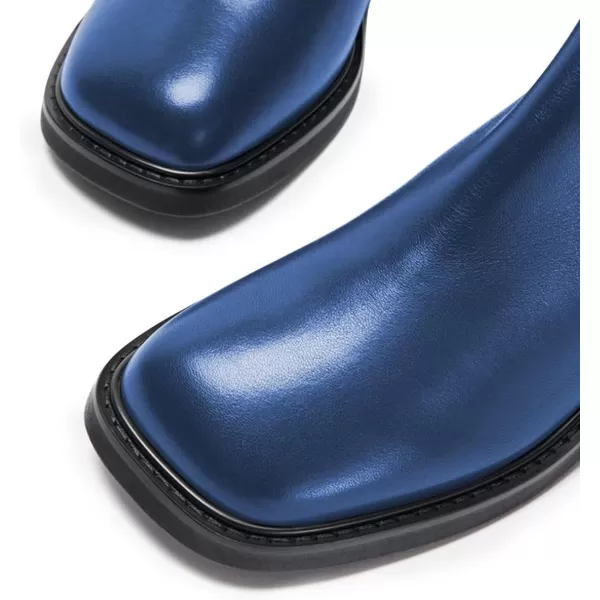 imageFSJ Women Square Toe Chunky Block Heel Ankle Boots Lace Up Low Platform Mid Calf Chelsea Combat Boot Side Zipper Fashion Short Booties Size 415 USBlue2