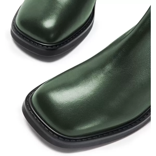 imageFSJ Women Square Toe Chunky Block Heel Ankle Boots Lace Up Low Platform Mid Calf Chelsea Combat Boot Side Zipper Fashion Short Booties Size 415 USGreen