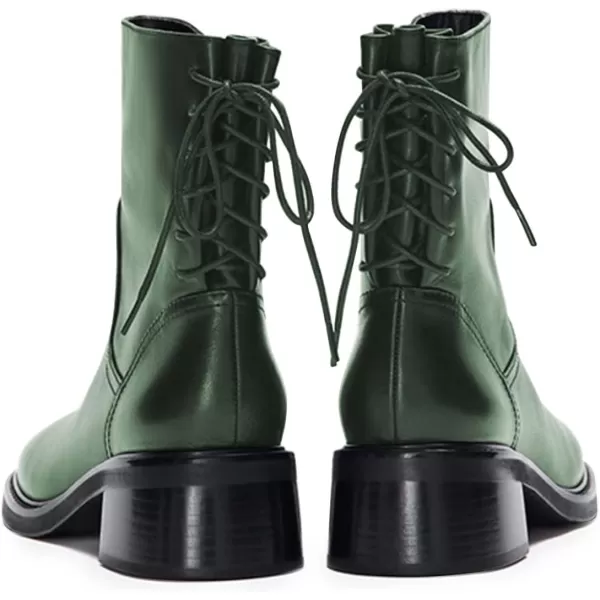 imageFSJ Women Square Toe Chunky Block Heel Ankle Boots Lace Up Low Platform Mid Calf Chelsea Combat Boot Side Zipper Fashion Short Booties Size 415 USGreen