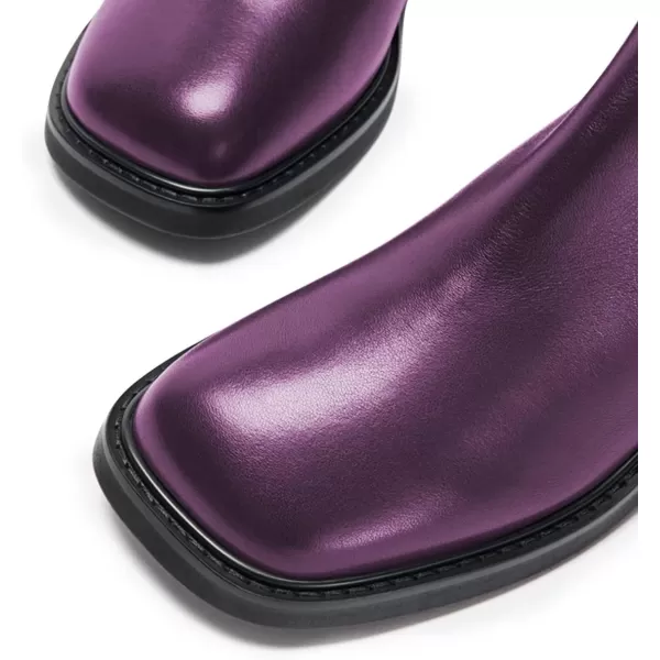 imageFSJ Women Square Toe Chunky Block Heel Ankle Boots Lace Up Low Platform Mid Calf Chelsea Combat Boot Side Zipper Fashion Short Booties Size 415 USPurple