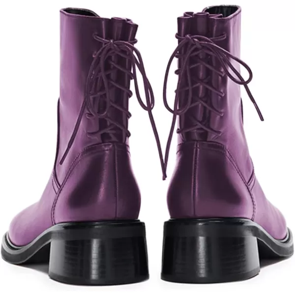 imageFSJ Women Square Toe Chunky Block Heel Ankle Boots Lace Up Low Platform Mid Calf Chelsea Combat Boot Side Zipper Fashion Short Booties Size 415 USPurple