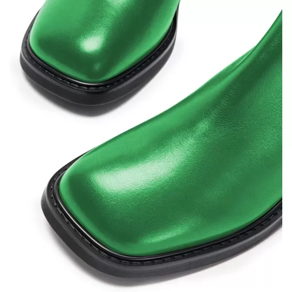 imageFSJ Women Square Toe Chunky Block Heel Ankle Boots Lace Up Low Platform Mid Calf Chelsea Combat Boot Side Zipper Fashion Short Booties Size 415 USSeagreen