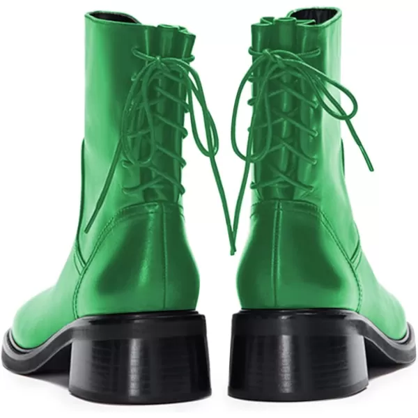 imageFSJ Women Square Toe Chunky Block Heel Ankle Boots Lace Up Low Platform Mid Calf Chelsea Combat Boot Side Zipper Fashion Short Booties Size 415 USSeagreen
