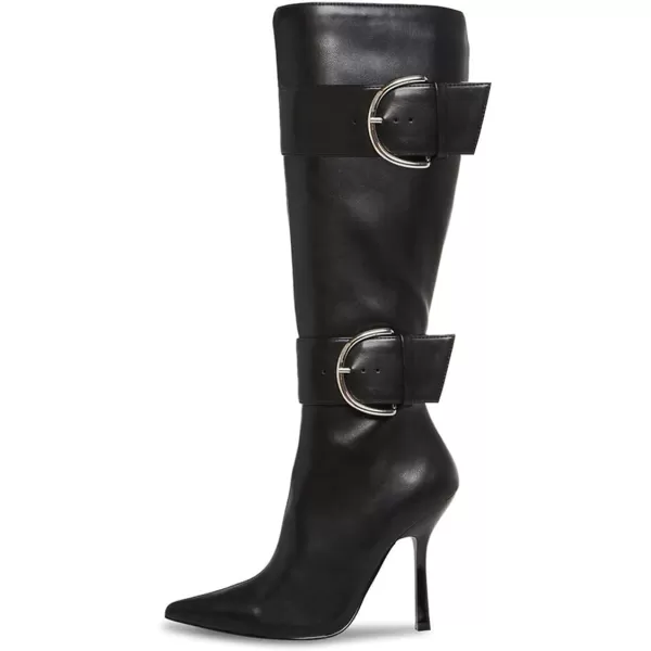 imageFSJ Women Stylish Thigh High Heel Boot Pointed Toe Stiletto Over the Knee High Boots with Zipper Fashion Metal Buckle Winter Long Boots Size 415 USBlack