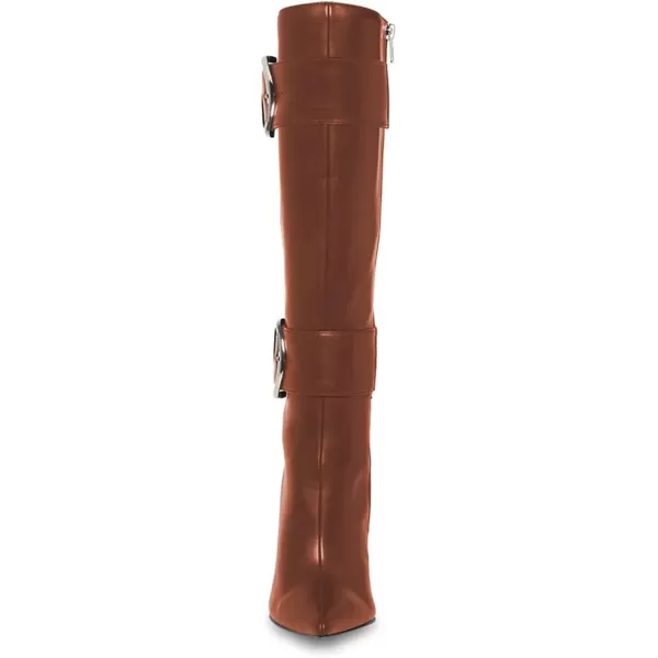 imageFSJ Women Stylish Thigh High Heel Boot Pointed Toe Stiletto Over the Knee High Boots with Zipper Fashion Metal Buckle Winter Long Boots Size 415 USBrown
