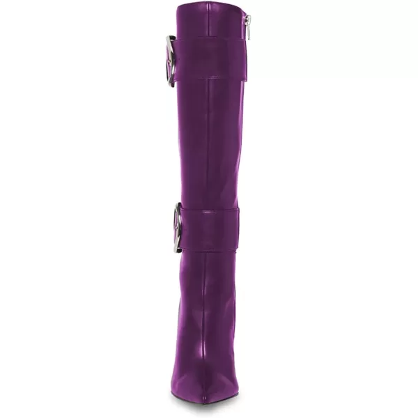 imageFSJ Women Stylish Thigh High Heel Boot Pointed Toe Stiletto Over the Knee High Boots with Zipper Fashion Metal Buckle Winter Long Boots Size 415 USDark Purple