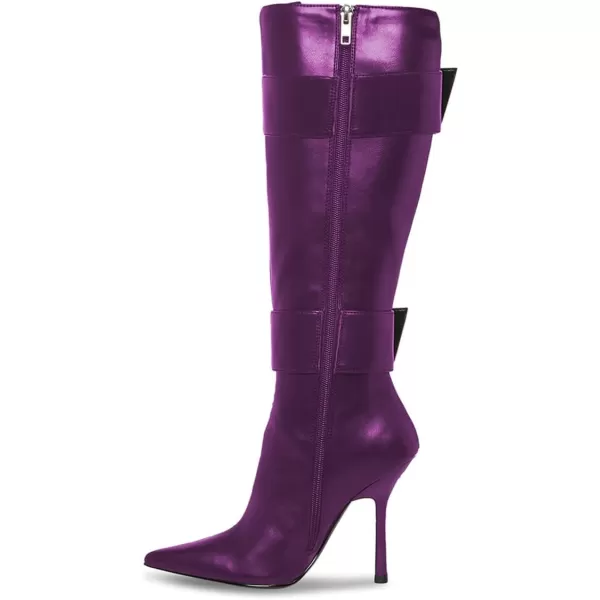 imageFSJ Women Stylish Thigh High Heel Boot Pointed Toe Stiletto Over the Knee High Boots with Zipper Fashion Metal Buckle Winter Long Boots Size 415 USDark Purple