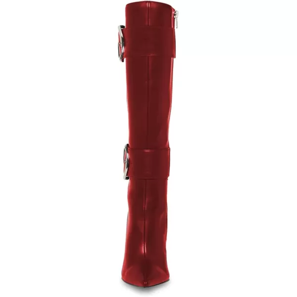 imageFSJ Women Stylish Thigh High Heel Boot Pointed Toe Stiletto Over the Knee High Boots with Zipper Fashion Metal Buckle Winter Long Boots Size 415 USDark Red