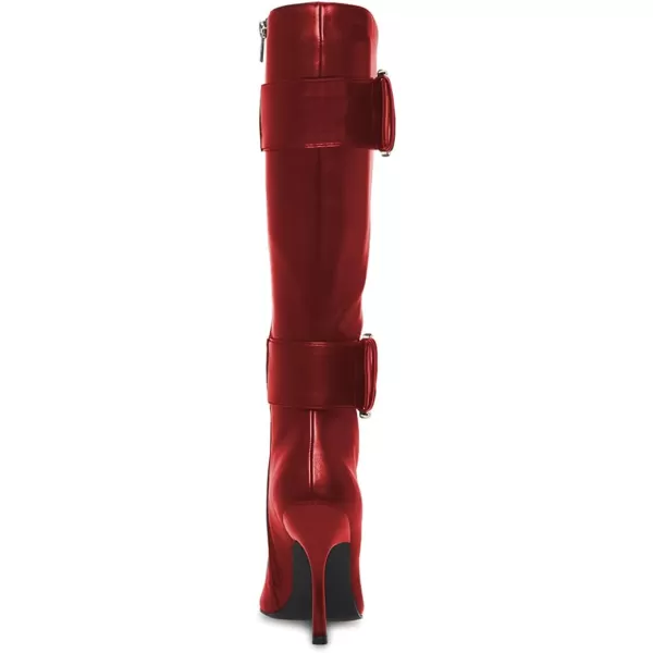 imageFSJ Women Stylish Thigh High Heel Boot Pointed Toe Stiletto Over the Knee High Boots with Zipper Fashion Metal Buckle Winter Long Boots Size 415 USDark Red