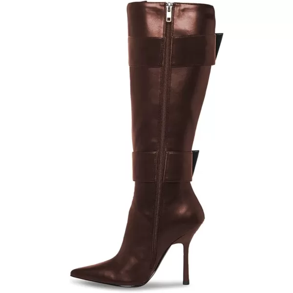 imageFSJ Women Stylish Thigh High Heel Boot Pointed Toe Stiletto Over the Knee High Boots with Zipper Fashion Metal Buckle Winter Long Boots Size 415 USDark Brown
