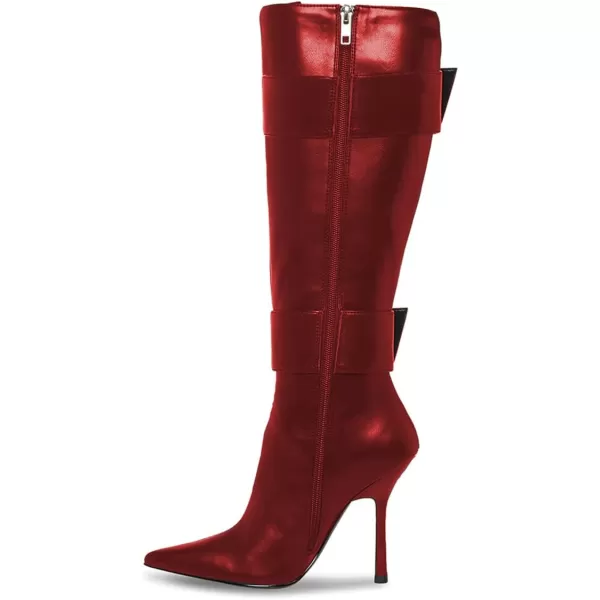 imageFSJ Women Stylish Thigh High Heel Boot Pointed Toe Stiletto Over the Knee High Boots with Zipper Fashion Metal Buckle Winter Long Boots Size 415 USDark Red