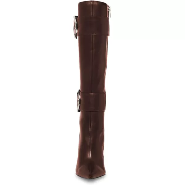 imageFSJ Women Stylish Thigh High Heel Boot Pointed Toe Stiletto Over the Knee High Boots with Zipper Fashion Metal Buckle Winter Long Boots Size 415 USDark Brown
