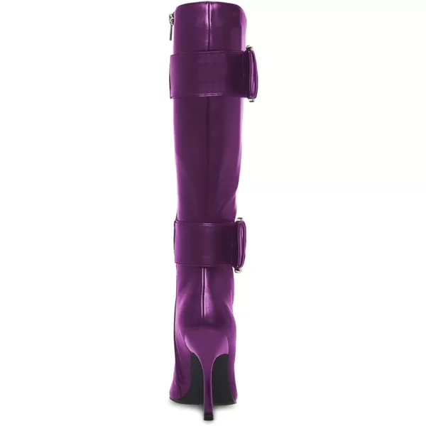 imageFSJ Women Stylish Thigh High Heel Boot Pointed Toe Stiletto Over the Knee High Boots with Zipper Fashion Metal Buckle Winter Long Boots Size 415 USDark Purple