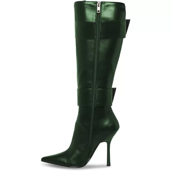 imageFSJ Women Stylish Thigh High Heel Boot Pointed Toe Stiletto Over the Knee High Boots with Zipper Fashion Metal Buckle Winter Long Boots Size 415 USDark Green