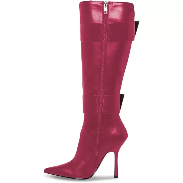 imageFSJ Women Stylish Thigh High Heel Boot Pointed Toe Stiletto Over the Knee High Boots with Zipper Fashion Metal Buckle Winter Long Boots Size 415 USDeep Pink