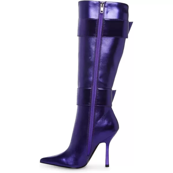 imageFSJ Women Stylish Thigh High Heel Boot Pointed Toe Stiletto Over the Knee High Boots with Zipper Fashion Metal Buckle Winter Long Boots Size 415 USPurple