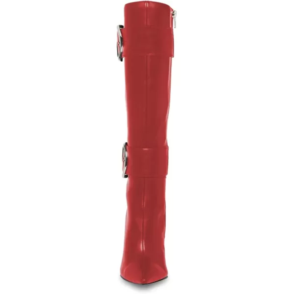 imageFSJ Women Stylish Thigh High Heel Boot Pointed Toe Stiletto Over the Knee High Boots with Zipper Fashion Metal Buckle Winter Long Boots Size 415 USRed