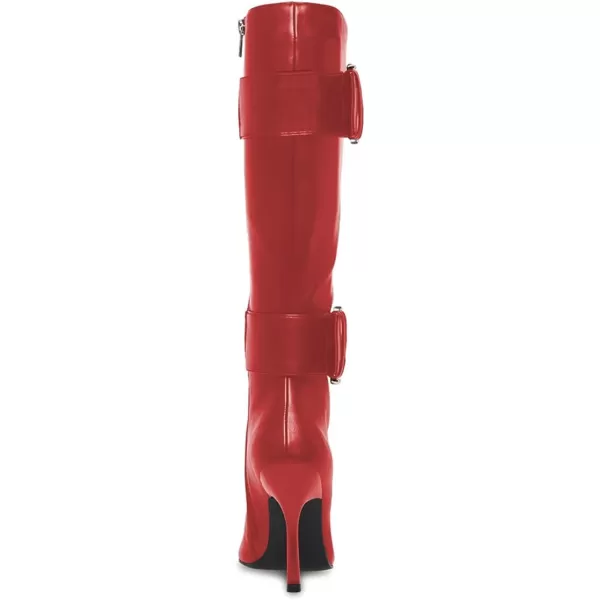 imageFSJ Women Stylish Thigh High Heel Boot Pointed Toe Stiletto Over the Knee High Boots with Zipper Fashion Metal Buckle Winter Long Boots Size 415 USRed
