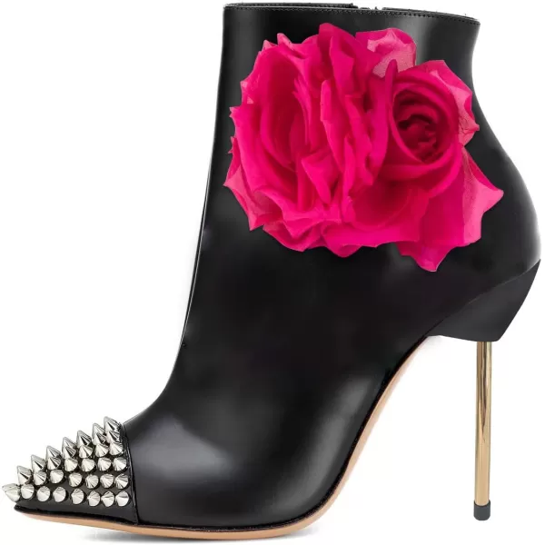 imageFSJ Women Trendy Thin High Heel Ankle Boots Pointed Toe Stiletto Booties Side Zipper Shoes Size 415 USBlack Rivets
