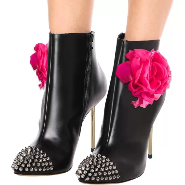 imageFSJ Women Trendy Thin High Heel Ankle Boots Pointed Toe Stiletto Booties Side Zipper Shoes Size 415 USBlack Rivets