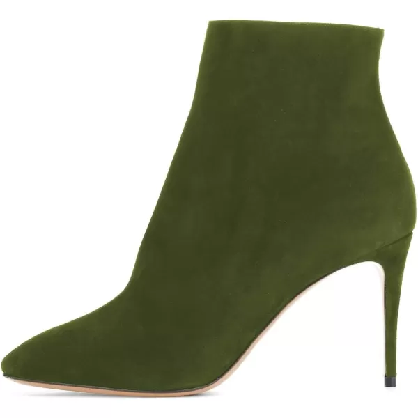 imageFSJ Women Trendy Thin High Heel Ankle Boots Pointed Toe Stiletto Booties Side Zipper Shoes Size 415 USGreen