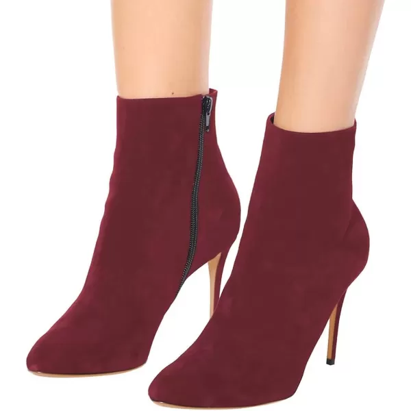 imageFSJ Women Trendy Thin High Heel Ankle Boots Pointed Toe Stiletto Booties Side Zipper Shoes Size 415 USRed