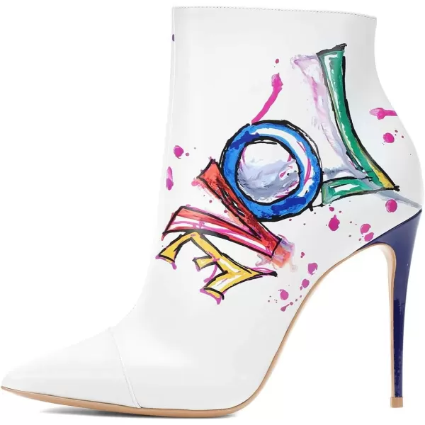 imageFSJ Women Trendy Thin High Heel Ankle Boots Pointed Toe Stiletto Booties Side Zipper Shoes Size 415 USWhite Print