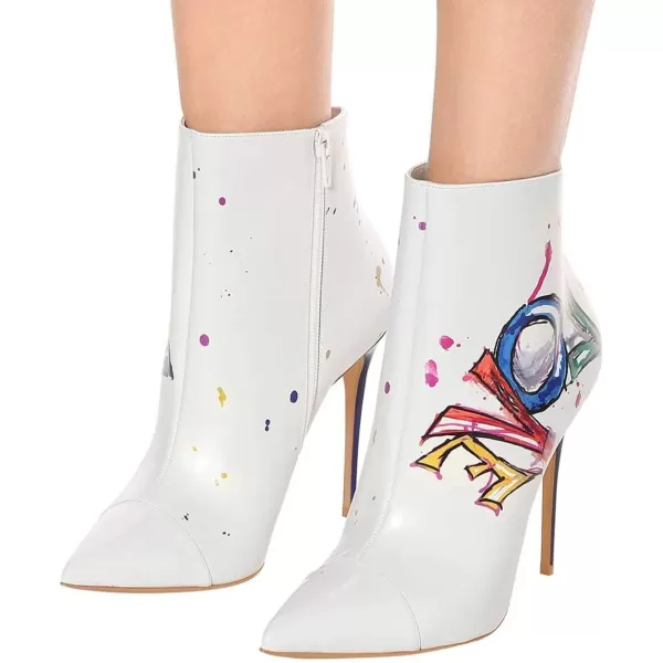 imageFSJ Women Trendy Thin High Heel Ankle Boots Pointed Toe Stiletto Booties Side Zipper Shoes Size 415 USWhite Print