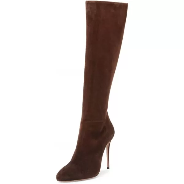 imageFSJ Women Western Knee High Long Boots Leather Pointed Toe High Heels Wide Calf Riding Shoes Size 415 USBrown