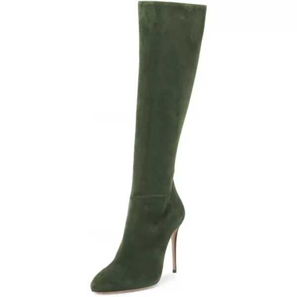 imageFSJ Women Western Knee High Long Boots Leather Pointed Toe High Heels Wide Calf Riding Shoes Size 415 USGreen
