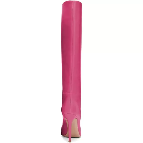imageFSJ Women Western Knee High Long Boots Leather Pointed Toe High Heels Wide Calf Riding Shoes Size 415 USHot Pink