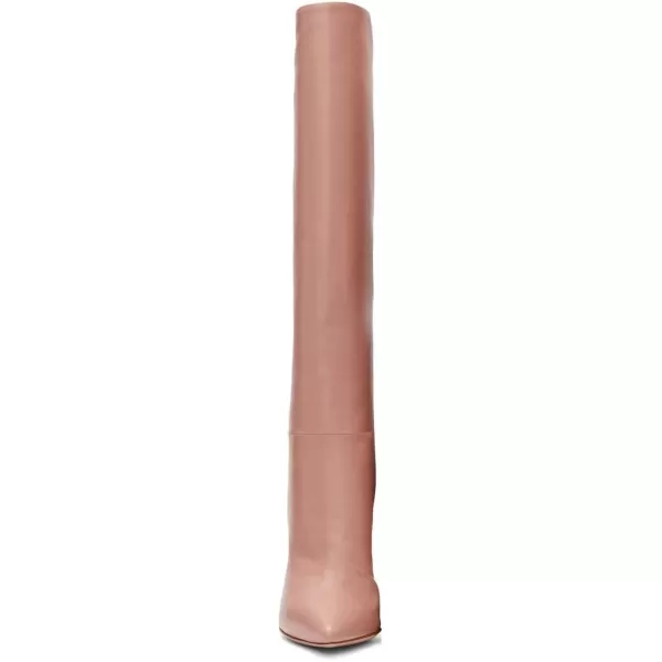 imageFSJ Women Western Knee High Long Boots Leather Pointed Toe High Heels Wide Calf Riding Shoes Size 415 USNude
