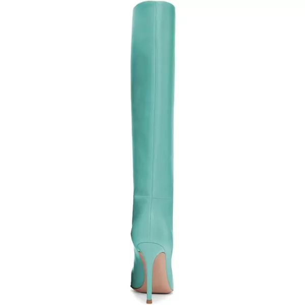 imageFSJ Women Western Knee High Long Boots Leather Pointed Toe High Heels Wide Calf Riding Shoes Size 415 USTurquoise