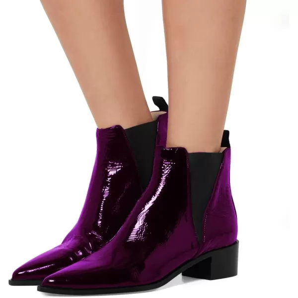imageWomen Chic Closed Toe Waterproof Chelsea Ankle Boots Chunky Low Heels Comfortable Shoes Size 415 USPurple