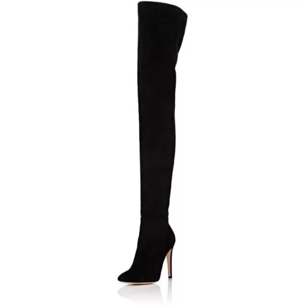 imageFSJ Women Chic Faux Suede Knee High Long Boots Pointed Toe Side Zipper High Heel Shoes Size 415 USBlack