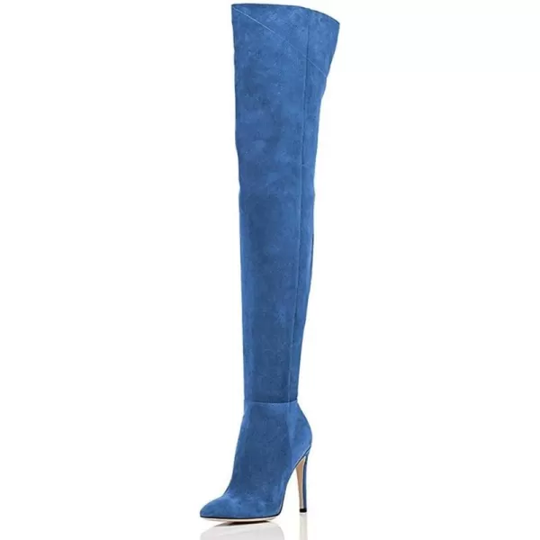 imageFSJ Women Chic Faux Suede Knee High Long Boots Pointed Toe Side Zipper High Heel Shoes Size 415 USBlue