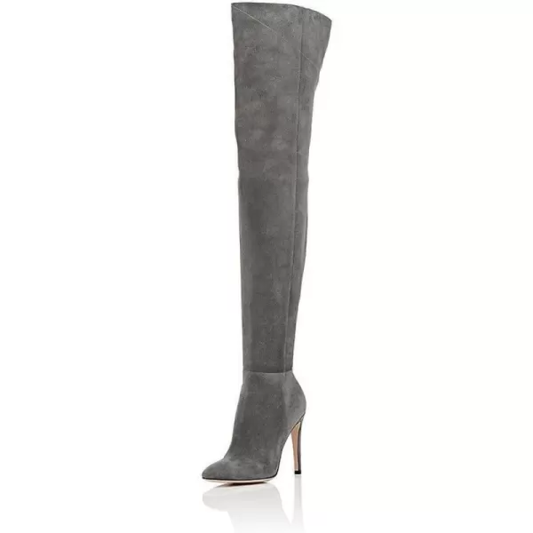 imageFSJ Women Chic Faux Suede Knee High Long Boots Pointed Toe Side Zipper High Heel Shoes Size 415 USGrey