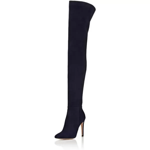 imageFSJ Women Chic Faux Suede Knee High Long Boots Pointed Toe Side Zipper High Heel Shoes Size 415 USNavy