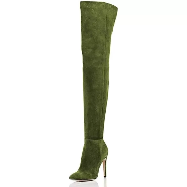 imageFSJ Women Chic Faux Suede Knee High Long Boots Pointed Toe Side Zipper High Heel Shoes Size 415 USOlive