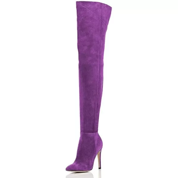 imageFSJ Women Chic Faux Suede Knee High Long Boots Pointed Toe Side Zipper High Heel Shoes Size 415 USPurple