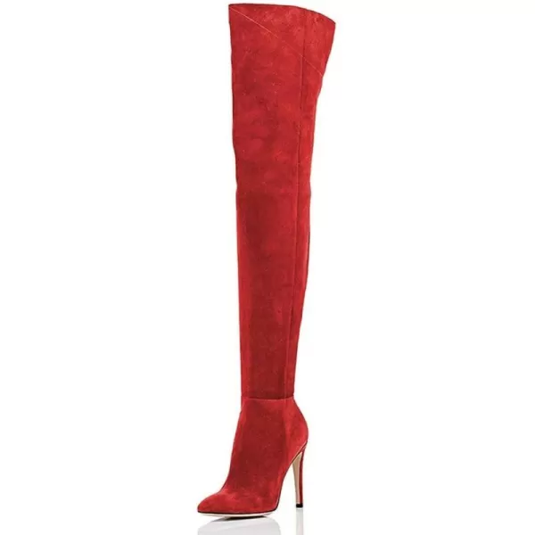 imageFSJ Women Chic Faux Suede Knee High Long Boots Pointed Toe Side Zipper High Heel Shoes Size 415 USRed