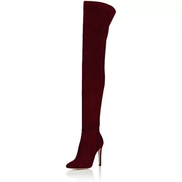 imageFSJ Women Chic Faux Suede Knee High Long Boots Pointed Toe Side Zipper High Heel Shoes Size 415 USWine