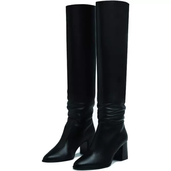 imageFSJ Women Classic Pointy Toe Knee High Boots Block Stacked Chunky Heel Comfort Pull On Formal Party Dress Fall Winter Shoes Size 415 USBlack