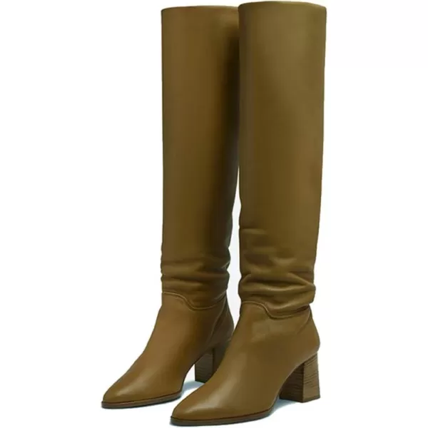 imageFSJ Women Classic Pointy Toe Knee High Boots Block Stacked Chunky Heel Comfort Pull On Formal Party Dress Fall Winter Shoes Size 415 USBrown