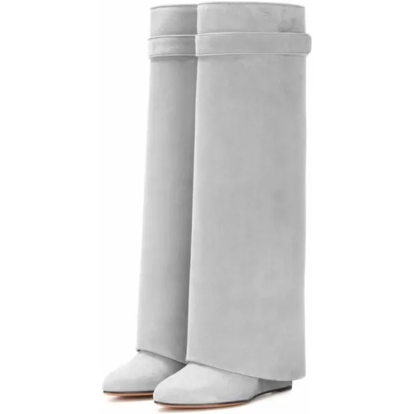 imageFSJ Women Classic Round Toe Wedge Heel Over The Knee Boots Suede Shoe for Winter Size 415 USGrey