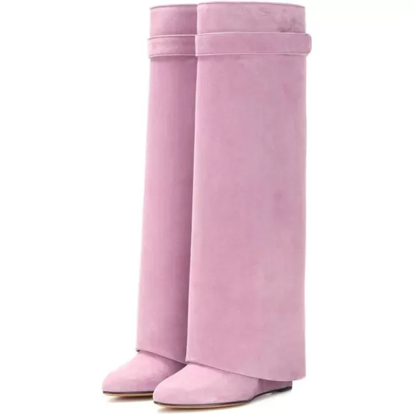 imageFSJ Women Classic Round Toe Wedge Heel Over The Knee Boots Suede Shoe for Winter Size 415 USPink