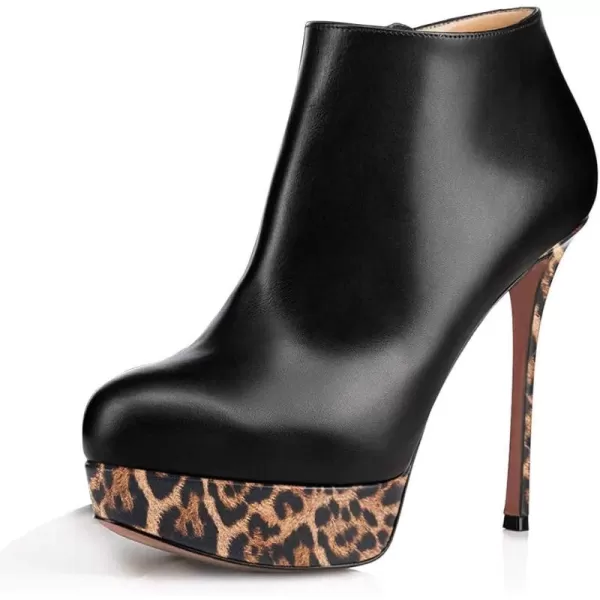 imageFSJ Women Fashion Super High Stiletto Heel Pumps Closed Round Toe Zipper Platforms Dress Party ShoesBlack Leopard