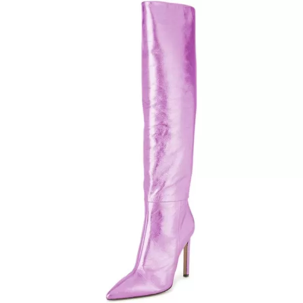 imageFSJ Women Metallic Knee High Long Boots Closed Toe Stiletto High Heels Dress Shoes Size 415 USPurple