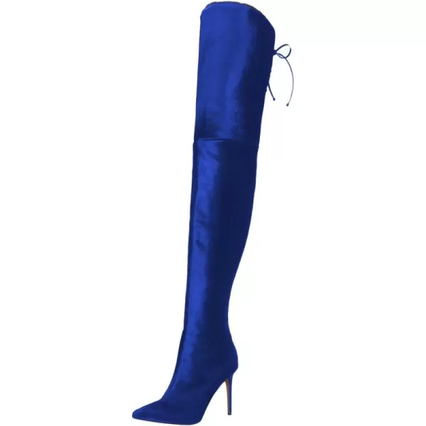 imageFSJ Women Over The Knee Boots Stiletto High Heels Pointed Toe Thigh High Boots Lace Up Stretch Zipper Shoe Size 415 M USBlue