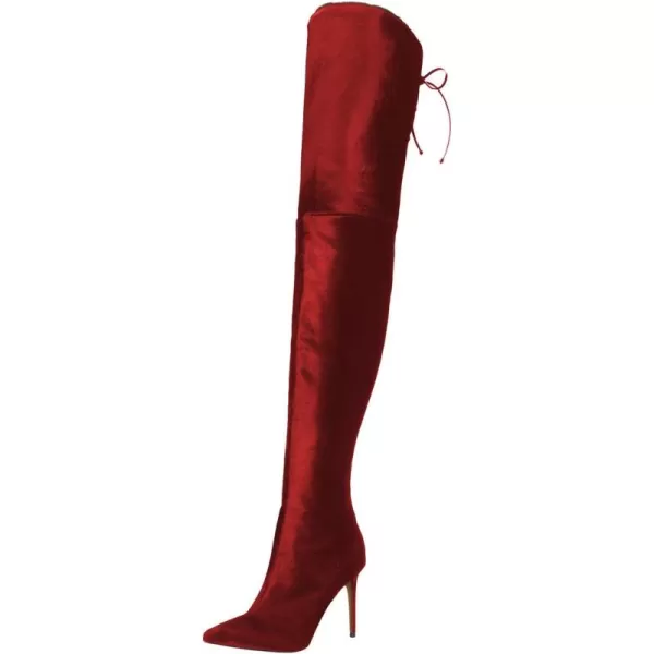 imageFSJ Women Over The Knee Boots Stiletto High Heels Pointed Toe Thigh High Boots Lace Up Stretch Zipper Shoe Size 415 M USRed